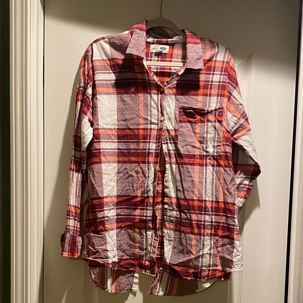 Old Navy Plaid Button Down Shirt - Red and White